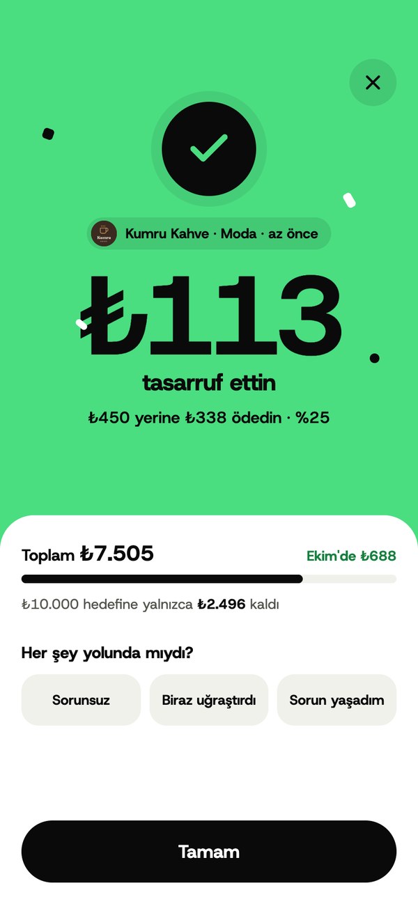 İndirim uygulandıktan sonraki kart ekranı